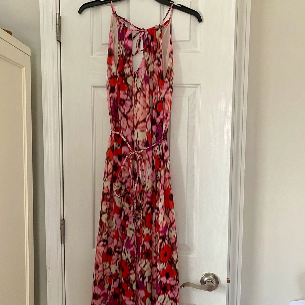 Pink Floral Keyhole Halter Maxi Dress
